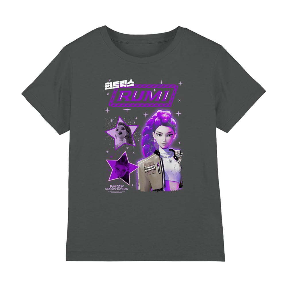 Kpop Demon Hunters Huntrix Rumi Popstar Kids T Shirt, Charcoal, 7-8