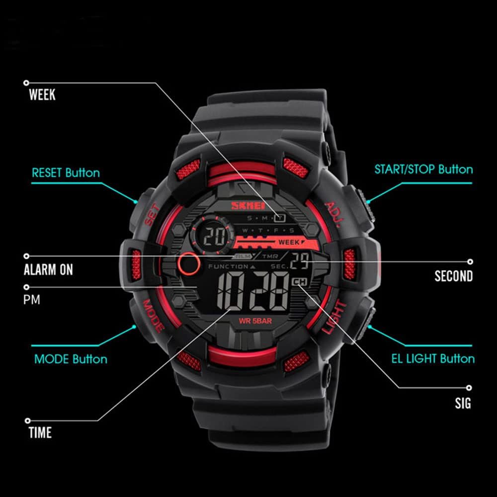 Men's Sports Watch, Outdoor Waterproof Digital Display Quartz Electronic Movement Back Light Watches for Men