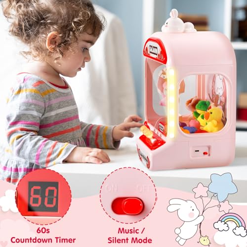 CWLAKON Claw Machines for Kids: Mini Vending Machine with Sound and Light, Candy Grabber Arcade Game for Girls Age 3+, Includes Plush Toys, Ideal Christmas and Birthday Gifts