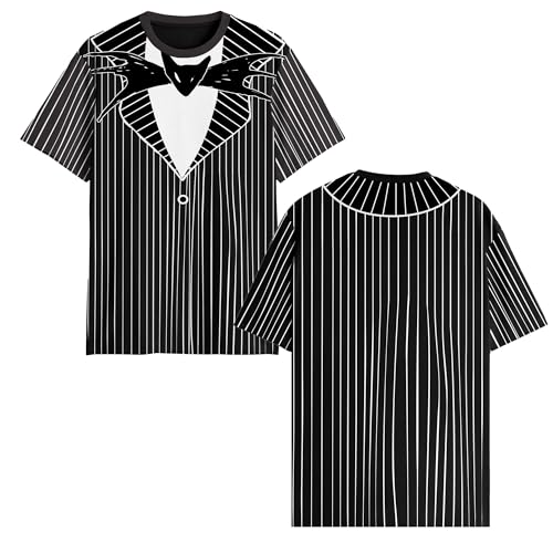 Disney Nightmare Before Christmas Jack Skellington Costume Suit T-Shirt (SM, Front/Back) Black