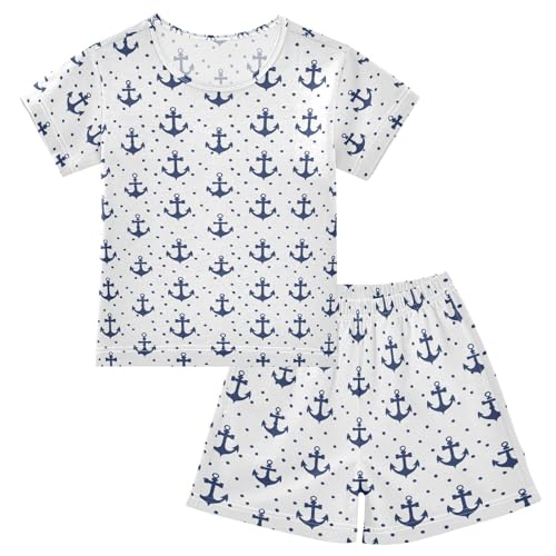 ALAZA Nautical Anchor Polka Dots Pajama Set Short Sleeve Sleepwear Soft Lounge Nightwear