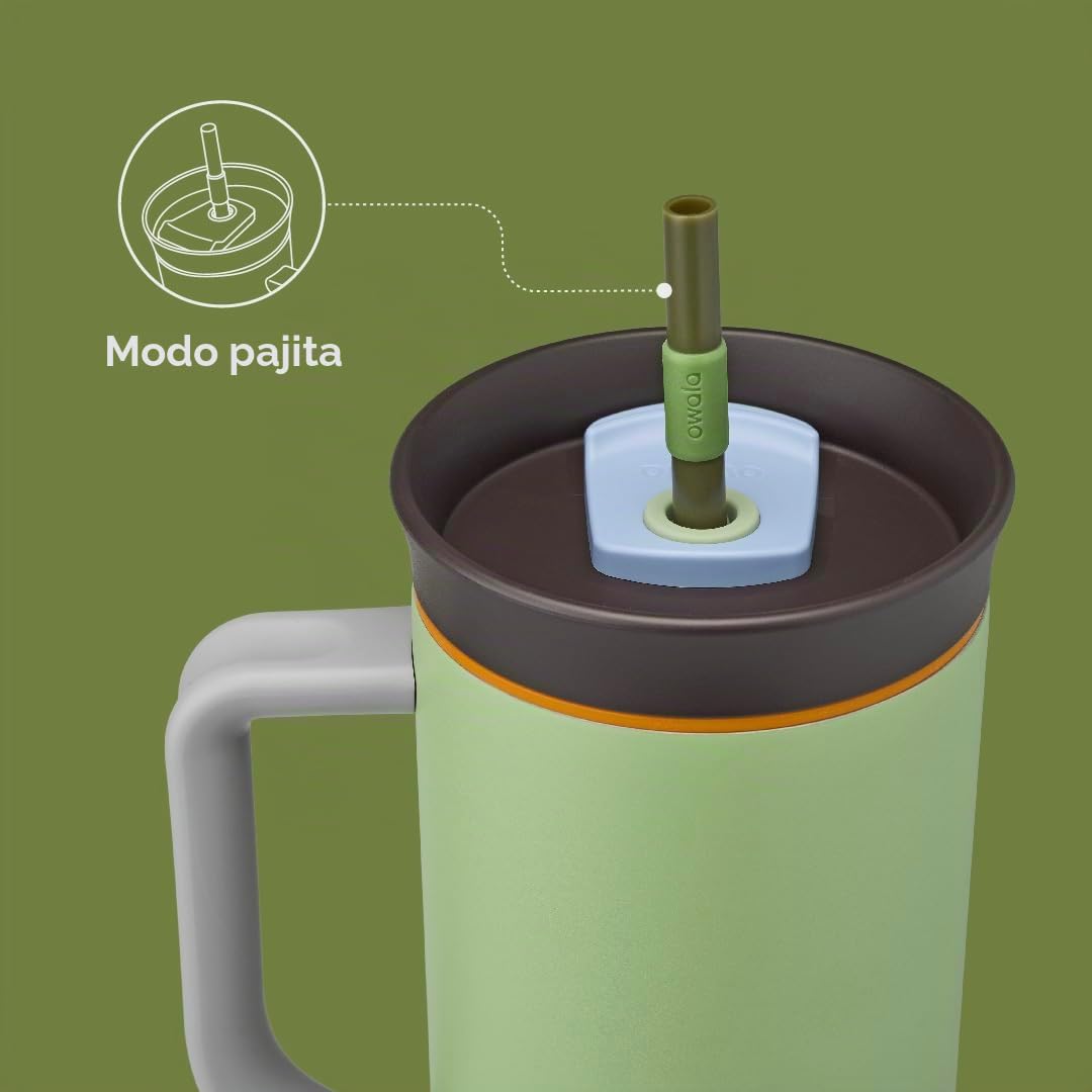 Owala Stainless Steel Insulated Travel Tumbler, 1.18 L - Vaso térmico en acero inoxidable con pajita y mango, tapa resistente a derrames, para los viajes y el aire libre, Brave Adventure