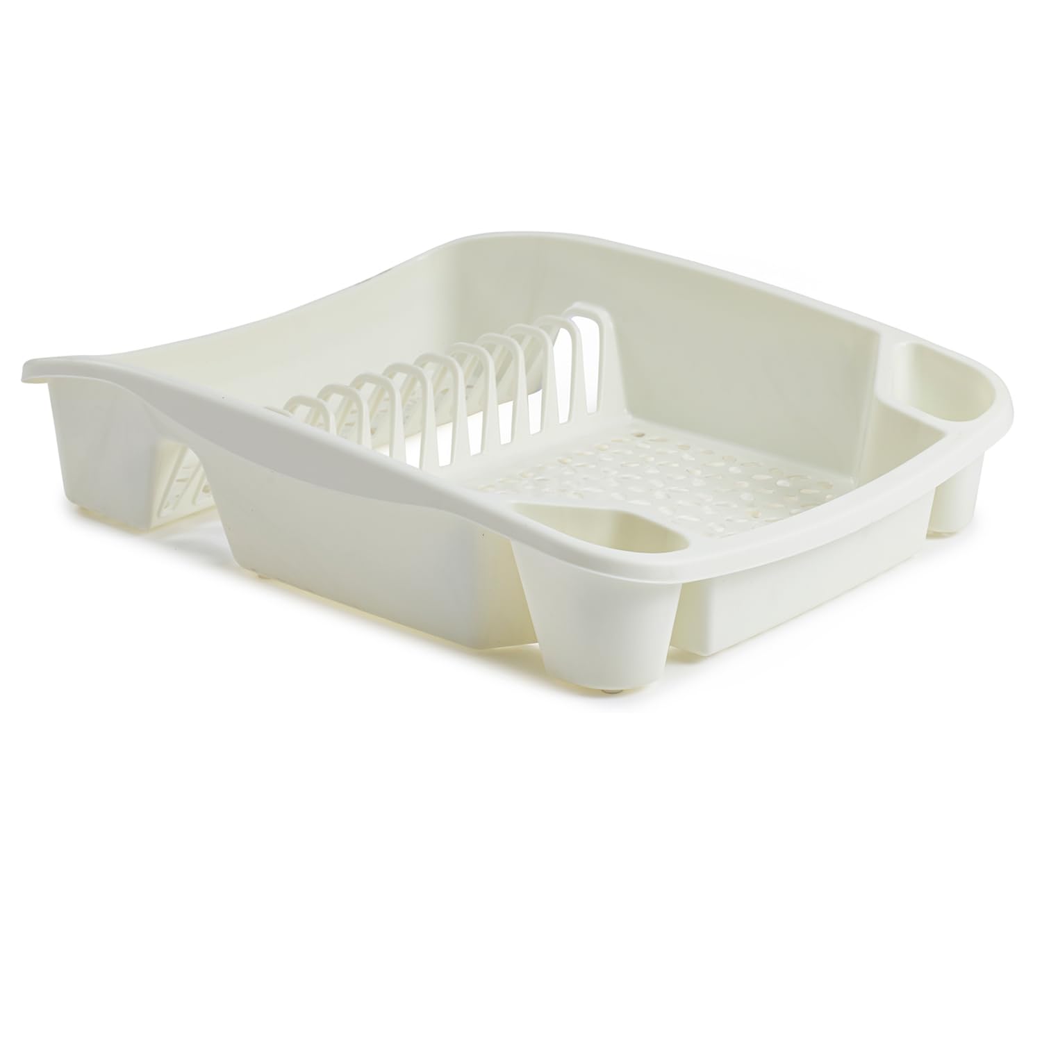 ZARVICZONIA Large Plastic Dish Drainer and Cutlery Rack Kitchen Sink Utensil Holder Draining Cup and Cutlery Drip Plate Worktop Storage Organizer Grey, Black, Cream (48 x 39 x 12 cm) (Cream)