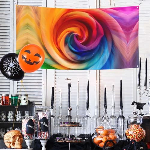 MINDBBDFJ Colorful Rainbow Spiral Print Banners And Signs For Outdoor/Indoor,Personalized Banner Customizable Parties Halloween Banner (180x90cm)2