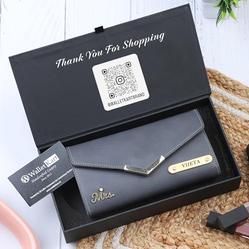 Image of WALLETKART Personalized Leather Women's Clutch with Name & Charm | Customized Clutch for Girlfriend Friend Wife Mother & Sister