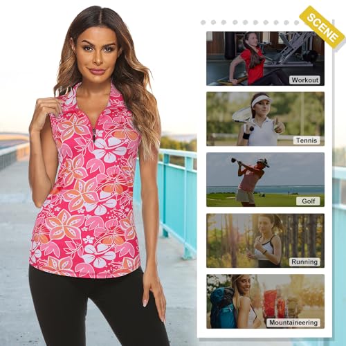 Image of Koscacy Women's Sleeveless Golf Tennis Polo Shirts Zip Up Dry Fit Workout Tank Tops Athletic Shirt