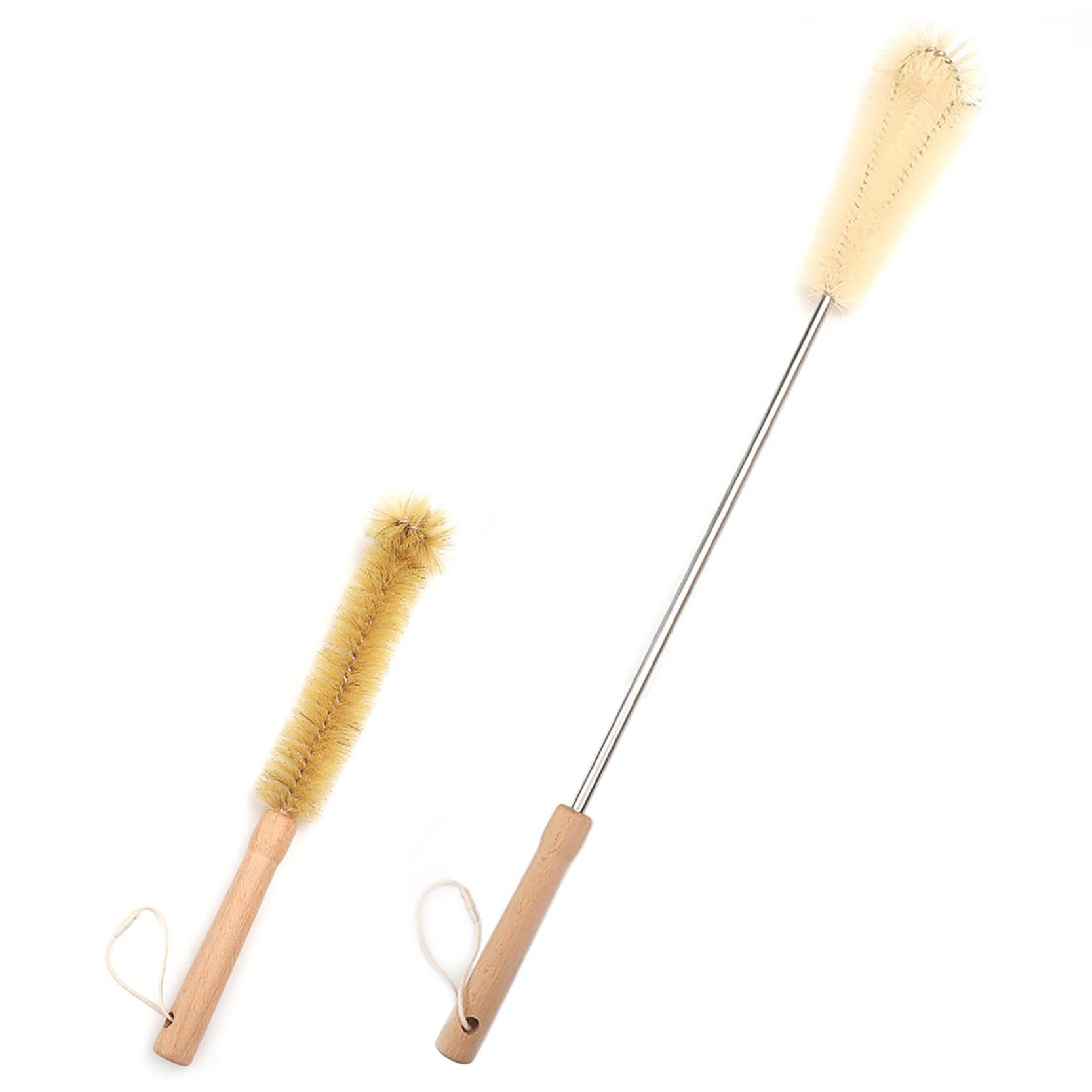 UPTALY 1 pcs 61cm/24'' Extra Long Nylon Brush, 1 pcs 32cm/13'' Bristle Bottle Brush, Wood Handle, Elbow Kitchen Brush, with 9 mm Stainless Steel Pole, for Tall Bottle, Big Vessels, Water Jag, Cup, Jar
