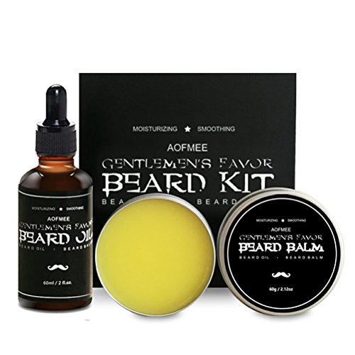 Aofmee Beard Oil and Balm Kit for Moisturizing, Taming, Strengthening & Growth - Men's Beard Care Grooming Gift Set for Dad, Husband, Boyfriend, Friends - 2 fl.oz & 2.12oz