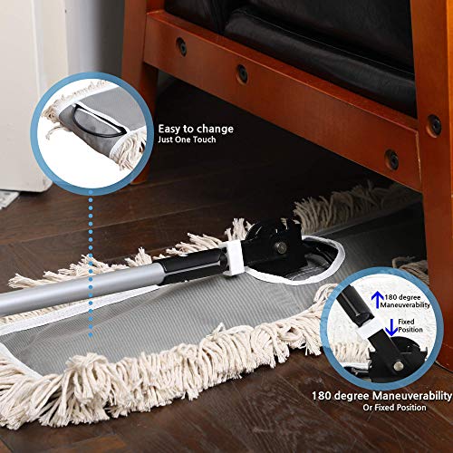 Jinclean 24" Industrial Cotton Floor Dust Mop With Adjustable Steel Handle - Commercial Mops For Hardwood, Tiles, Laminate, Vinyl, Garage Epoxy, Bamboo Surface Cleaning And Flooring Push Dust Broom #TOP3