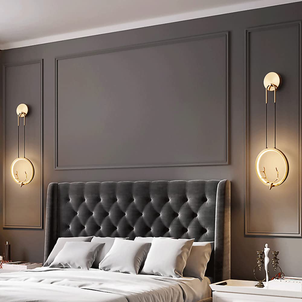 Lampade da Lettura da Comodino per Camera da Letto, Lampada ad Anello da Parete, Applique Decorativa in Ottone a Forma di Corna, Illuminazione Moderna a LED da 10W, luci per Soggiorno a 3 co
