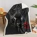 AILONEN Panther Sherpa Fleece Throw Blanket for Kids Girls Boys Teen,3D Black Leopard Fleece Blanket,3D Oil Red Rose Fleece Blanket,Soft Lightweight Decor for Sofa 47 x 31 Inches Inches