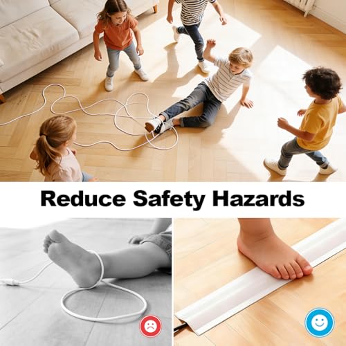 Image of Serplex 9.8FT /3M Cord Cover Floor Cable Coverup with Self Adhesive Backing, Soft PVC Cord Cover Cable Hider Organizer, No Tangle Cable Management Wire Protector for Home, Office, Trim to Fit