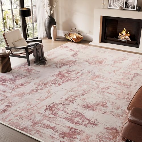 Image of tchido Area Rug 5x7 Rugs for Living Room Modern Abstract Rug Washable Foldable Rug Non Slip Area Rug for Living Room Bedroom Dining Room Home Office Farmhouse Rugs, Rose Pink