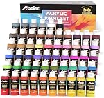 ABEIER Ensemble de peintures acryliques, 56 Couleurs (2oz/60ml), Finition Matte, Imperméable, Pigments Riches, Peintures Non-Toxic pour Peinture sur Toile Artisanat Bois céramique, Tissu Idéal pour les débutants et les étudiants