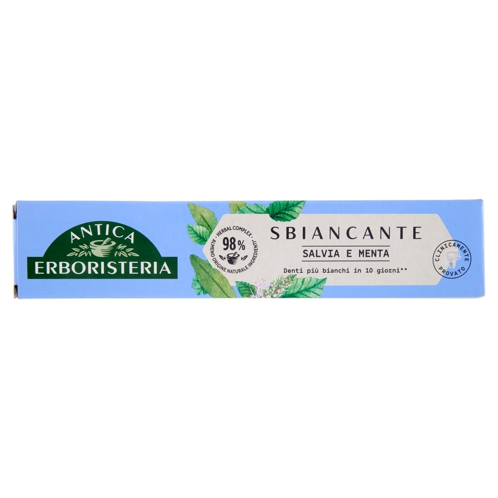 Dentifricio Sbiancante Antica Erboristeria - Pasta de dientes para blanquear con salvia y menta, 75 ml + llavero Beni Culinari gratuito (12 unidades)