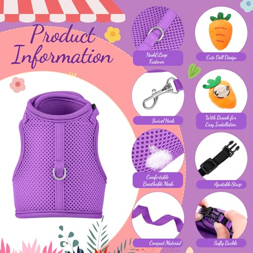 Image of Easter Bunny Costume Rabbit Harness and Leash Set with 2 Cute Decorations Bunny Clothes Adjustable Buckle Breathable Mesh Vest Harness for Rabbits Ferret Small Pig Puppy(Purple,Fresh Pattern)