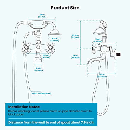 Gotonovo Matte Black Clawfoot Bathtub Faucet Wall Mount With Hand Held Shower Faucet Set Double Cross Handle With 6 Inch Center With Adapter Adjustable Swing Arms thumb #5