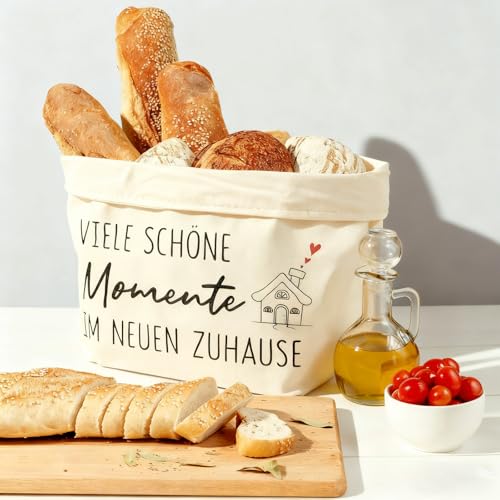 MEJOSER Einzugsgeschenke Wohnung Haus Brötchenkorb Einweihungsgeschenk Brot und Salz Geschenk zum Einzug Umzug Brottasche Brotkorb aus Stoff