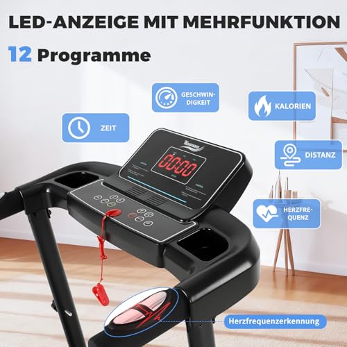 Novonova Klappbares Laufband für Zuhause 14 KM/H Walking Pad Treadmill mit LED-Display und 12 Trainingsprogrammen, NV-T3801 – Bild 3