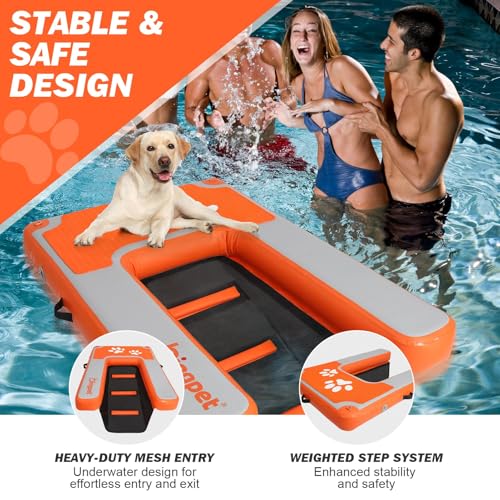 BINGPET Rampa Inflável Para Piscina De Cães, Escada Flutuante, Barco Eva Antiderrapante Piscinas, La
