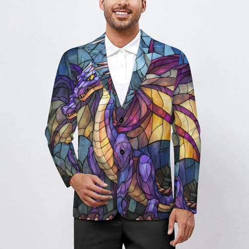 Dragon Stained Glass Classic Suits Blazer for Men Business Tuxedo Jacket Sport Coat Two Buttons2