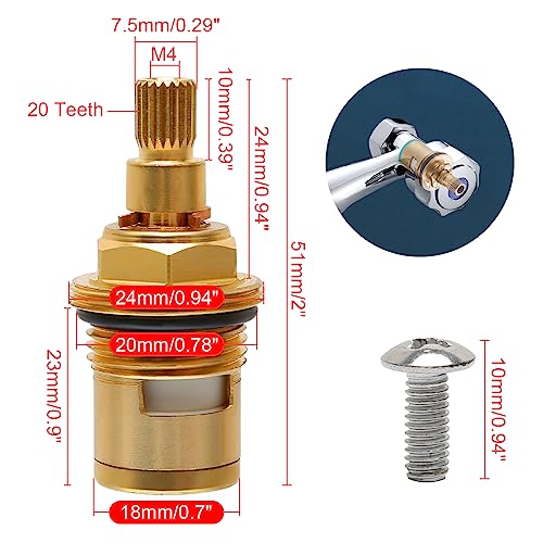 2 Stück Keramik-Wasserhahn-Kartusche 1/4 Drehung 20 Verzahnung, Wasserhahn-Ventil-Ersatz für Dusche, Badewannenarmaturen mit Unterlegscheiben, Wasserhahnverschraubungen, massive Messingkeramik