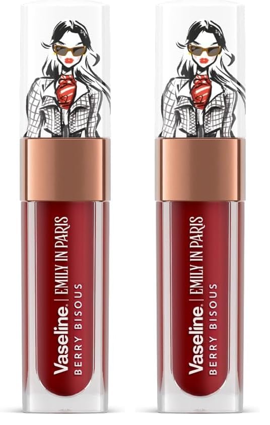 Image of Vaseline Emily in Paris Berry Bisous Lip Oil | Intense Gloss | 24H Moisturisation | 4 g (Pack of 2)