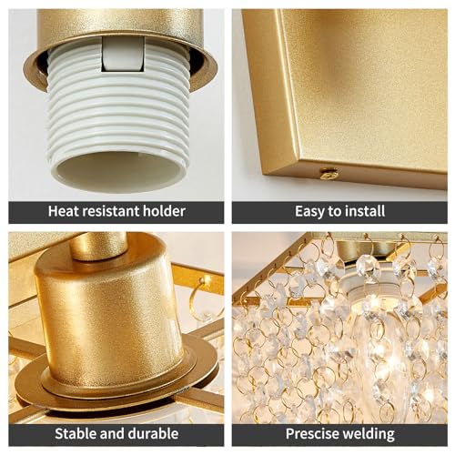 Image of WUZUPS 3-Light Bathroom Light Fixture Over Mirror Morden Vanity Wall Sconces Light Clear Crystal Drop for Bedroom Living Room, E12 Base, Gold