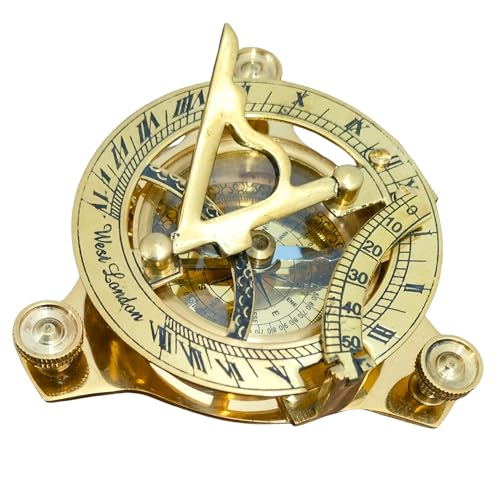 Brújula de bronce antigua con reloj solar y diseño vintage miniatura 1