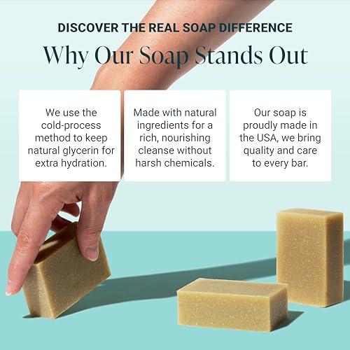 Image of Handmade Natural Bath & Body Soap Bar, Vegan, All-Natural, Palm Oil Free, Made in USA with Shea Butter + Essential Oils, Eucalyptus, 3 Bars