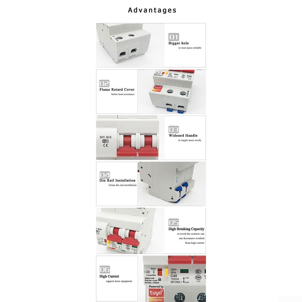 4P 40A Per Tuya 40A WiFi Smart Circuit Breaker Interruttore Automatico Protezione da Sovraccarico