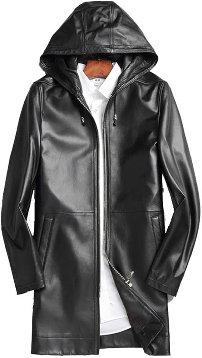 Amazon フード付きパーカー メンズ レザーコート フードジャケット ブラック レザーパーカー 革ジャン 皮ジャン シングル ライダース 革ジャケット アウター 秋冬 コート ジャケット 通販