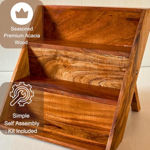 Image of Trendy Trays Wooden Spice Rack Organizer for Kitchen Drawer, Cabinet, and Countertop - Premium Acacia Wood- 3 Tier Shelf | No Bottle included | Spice up Your kitchen with our spice rack organizer