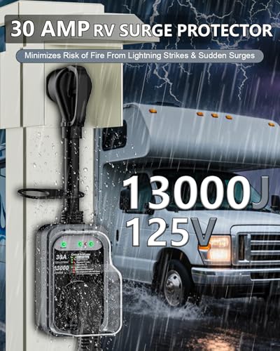 Image of RV Surge Protector 30 Amp, 13000 Joules Circuit Analyzer for Camper | RV Adapter Plug with Waterproof Cover for Travel Trailers (30AMP-Grey)