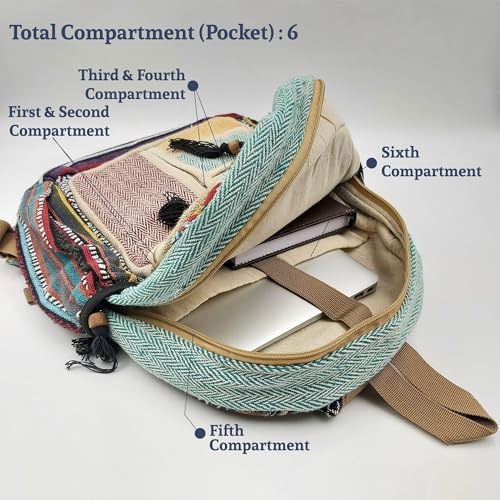 Himalayan Hemp Backpack, Traditional Woven Pattern, Multi-Compartment Design, Ethnic Striped, Handmade in Nepal4