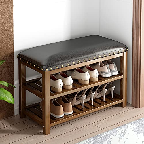 Banc à chaussures 2 niveaux marron rustique en bambou