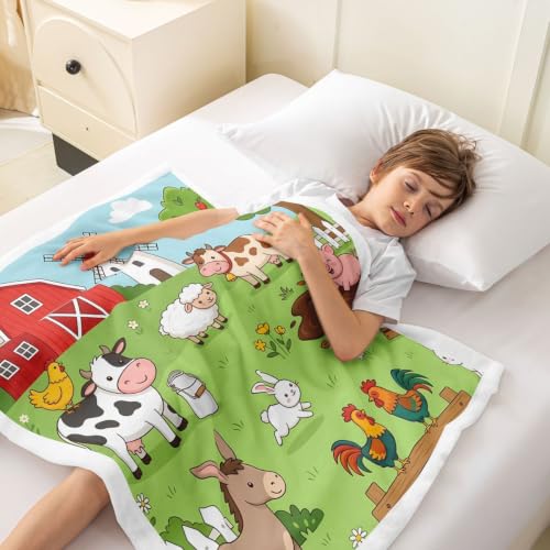Image of Feelyou Kids Farmhouse Fleece Blankets Children Boys Girls Cartoon Animal Print Throw Blanket Lovely Rabbits Sheep Horse Blanket Luxury Soft for Chair Office Plush Blankets 50 inchx60 inch