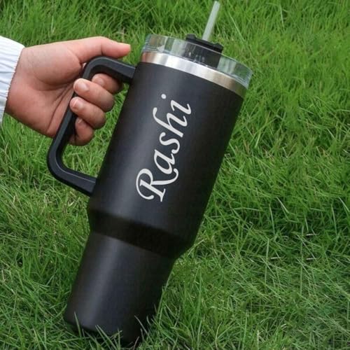 Image of ncgifts Personalized Tumbler Sipper Mug with Handle & Straw Lid | Custom Name & Logo Travel Coffee Mug | Vacuum Insulated 1200ml Stainless Steel Cup for Office, Gym, Travel & Gifting | Black