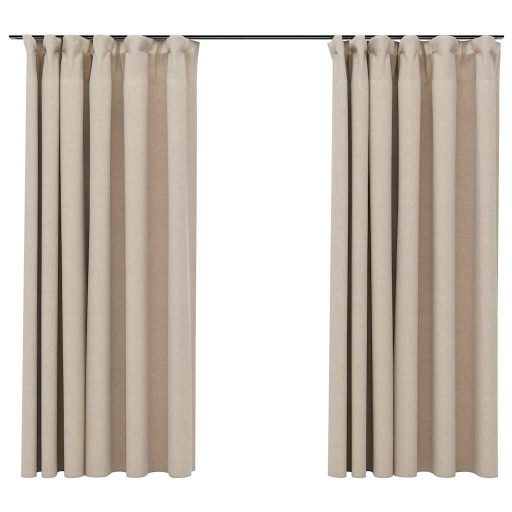 Fengshui Zasłony zaciemniające o wyglądzie lnu, beżowe, 140 x 175 cm, z metalowymi haczykami, nieprzejrzyste zasłony do salonu i sypialni, 100% poliester, można prać w pralce