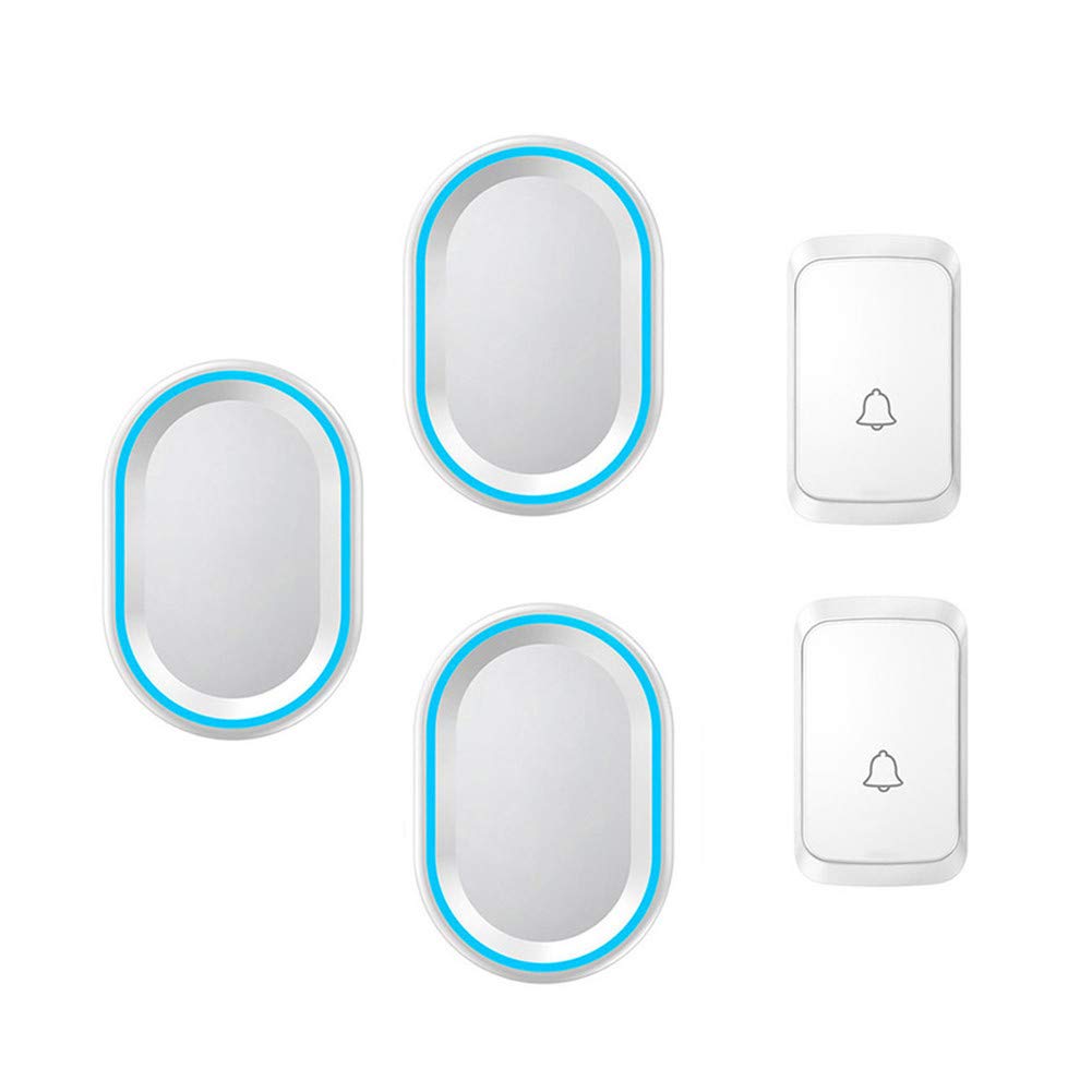 Timbre Inalámbrico con 2 Pulsadores Y 3 Receptores, Impermeable, De Pared, con Función De Memoria De Apagado, Flash Led, Alcance De 300 M, 58 Tonos De Llamada, 4 Niveles De Volumen, Blanco.