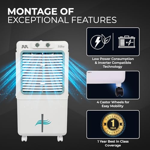 Image of RR Zippy 40L Personal Air Cooler For Home | High Speed Fan | Silent & Powerful | Inverter Compatible | Cooler For Room | 1 Year Warranty【White】