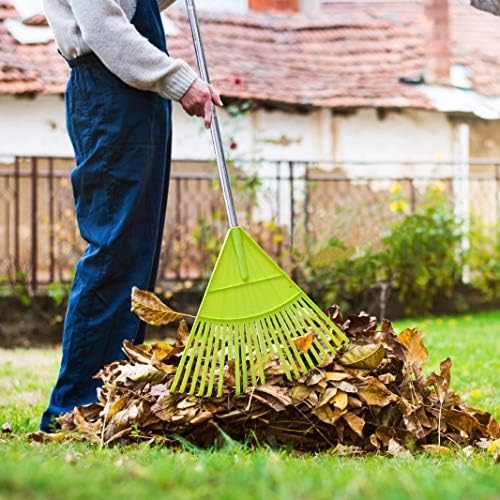 Colwelt Plastic Leaf Rake, Garden Lawn Rake with 142cm Lightweight Stainless Steel Handle, Include 22Tines Plastic Head & Garden Gloves, Garden Rake Leaf to Collect Loose Debris