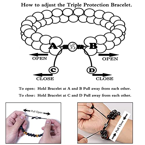 Triple Protection Bracelet, Blue Tiger Eye Bracelet Black Obsidian Bracelet Hematite Bracelet Healing Crystal Bracelet Tigers Eye Crystal For Men Women Anxiety Relief And Bring Luck Health Happiness #TOP4