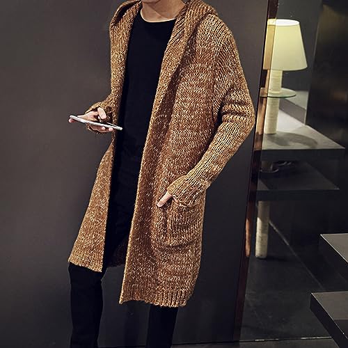 Men's Ruffle Shawl Collar Open Front Cardigan Casual Hooded Long Cardigan Ribbed Knit Sweater With Pockets3