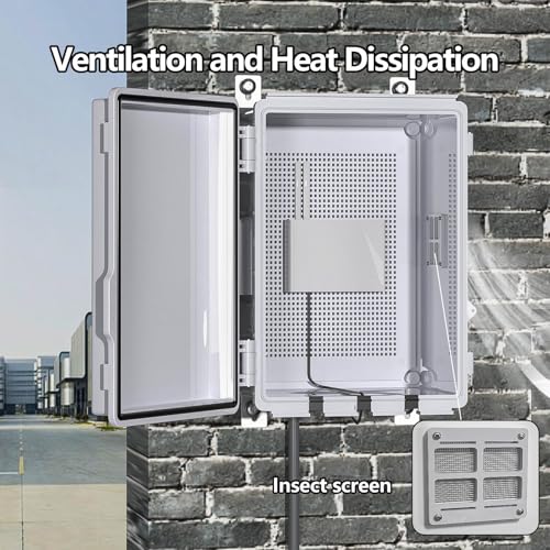Image of Electrical Junction Box, Ventilated Design, Cable Grommets, Indoor /Outdoor Use with Mounting Panel & Hinged Cover. Waterproof IP 65. (Grey Cover, 11.8 inchx7.9 inchx5.1 inch)