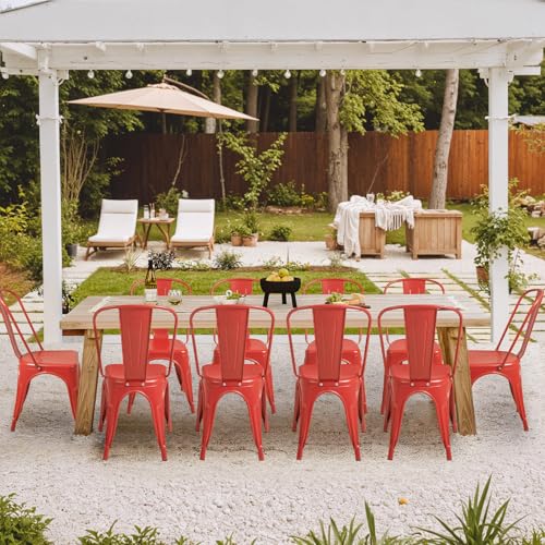 Image of Furmax Metal Dining Chair Indoor Outdoor Use Stackable Classic Trattoria Chair Chic Dining Bistro Cafe Side Metal Chairs Set of 4 (Cerise)