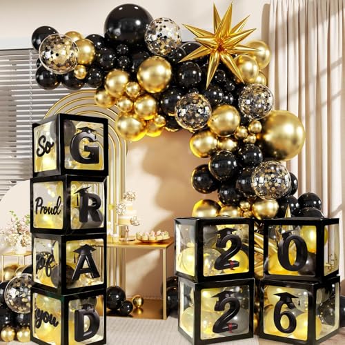 Image of 2026 Graduation Balloon Boxes Decorations, 4pcs Graduation Blocks with 32pcs Balloons inchGARD inch inch2026 inch Letters, So Pround of You Decorations for Class of 2026 Party Supplies for College, High School