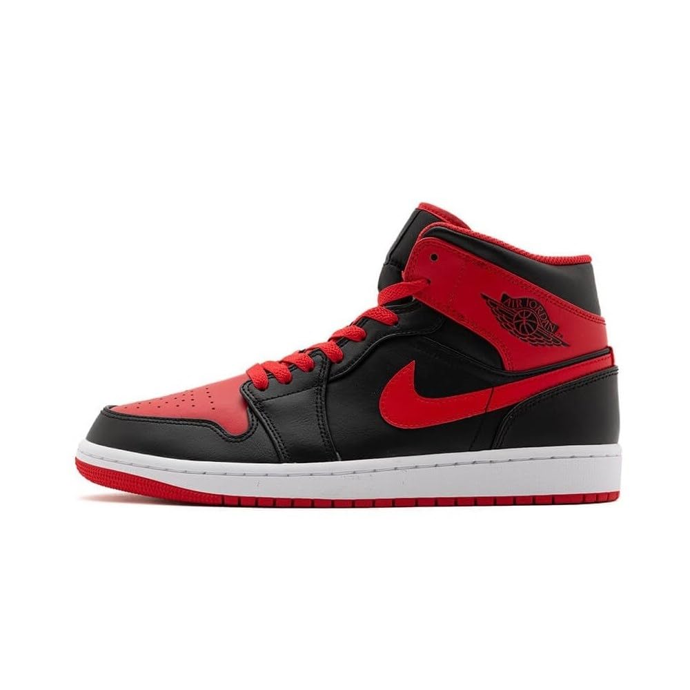 Nike Men's Air Jordan 1 Mid Shoes Sneaker, Black, fire red, White, 13