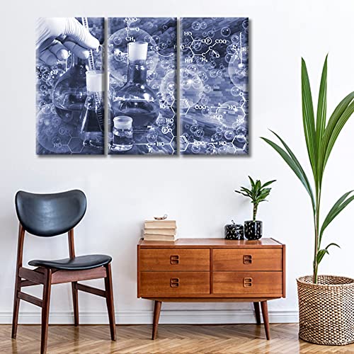 Image of TUMOVO Laboratory Wall Art 3 Panels Canvas Wall Art Chemical Equations Painting Wall Decor Living Room Modern Home Decor Framed Ready to Hang (36 inch Wx24 H)