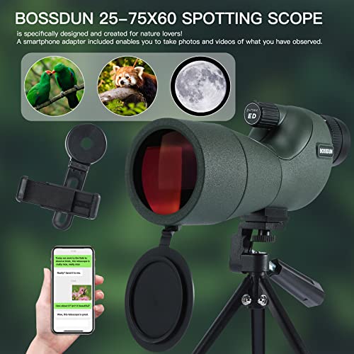 Spotting Scope 25-75x60 ED Glasses, HD Dual Focus Spotting scopes, BAK4 FMC Spotter Scopes, Gifts for Target Shooting Bird Watching Hunting Archery Wildlife Viewing - Image 5